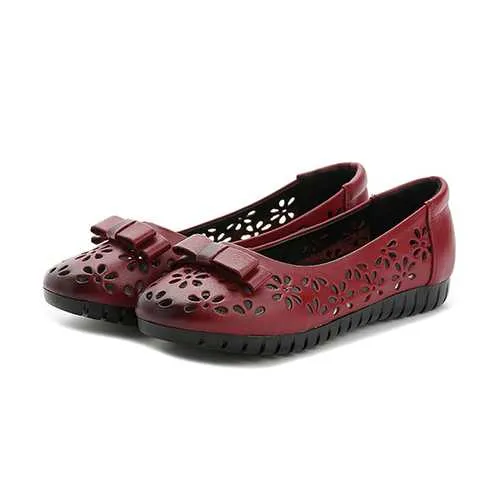 Casual Flower Leather Flat Loafers