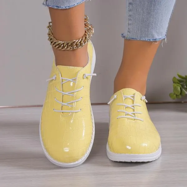 Women's Casual Stone Pattern Lace Up Flats 16930365S